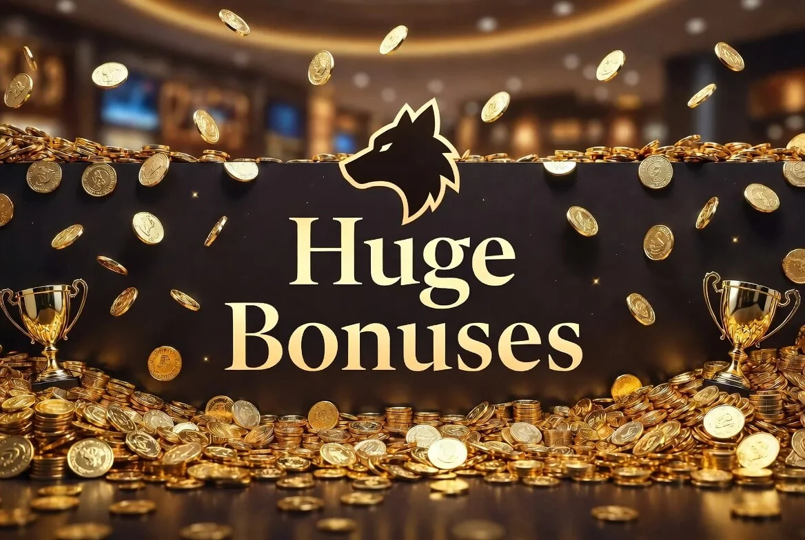 Wolf Winner Australia casino floor with gold coins and the wolf emblem